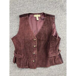 Marsh Landing Vest Womens Large Brown Suede Leather Corduroy Back Lined